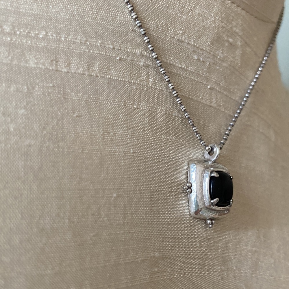 Brighton black onyx pendant necklace with adjustable length chain. - Picture 2 of 6